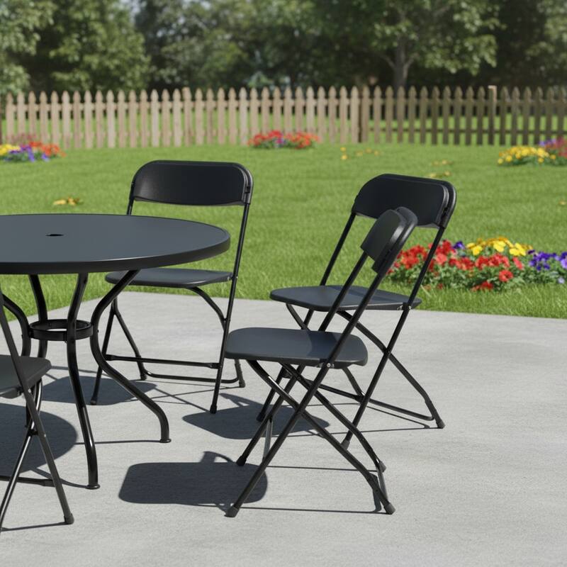 Set of Four Black Metal Outdoor Folding Stacking Dining Chairs - Black