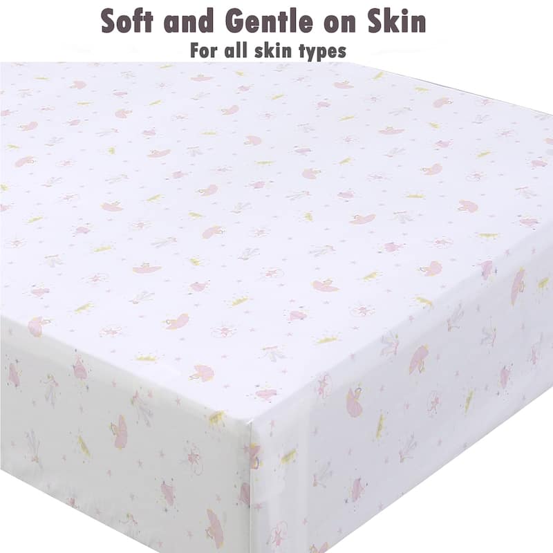 Princess Flower Butterfly Ladybug Animals Dot Girls Pink Purple Cotton Toddler/Baby Crib Child Fitted Sheet Set (Pack of 3)