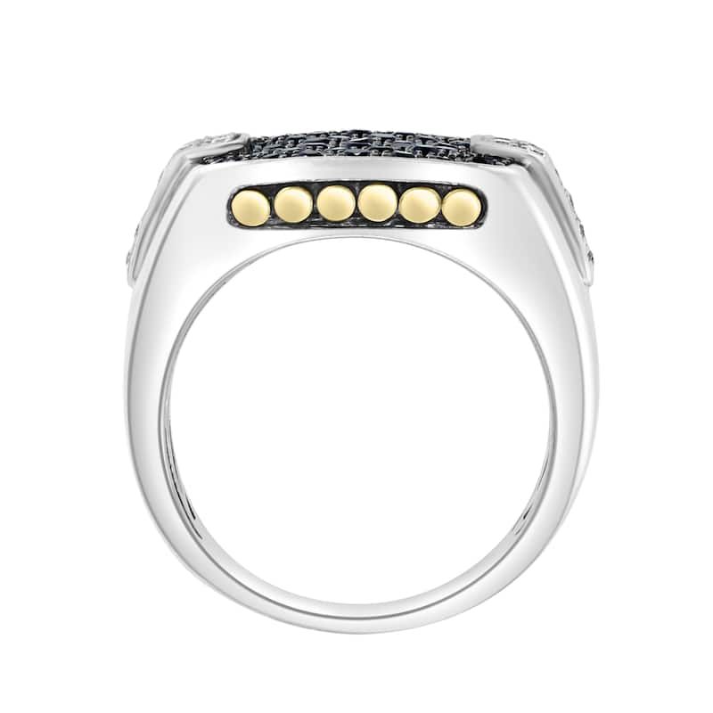 Effy Men's 925 Sterling Silver/14K Yellow Gold ,Black Sapphire,White Sapphire Ring