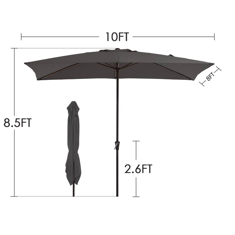 8*10ft Rectangular Patio Market Umbrella with Crank & Tilt，UV-Resistant