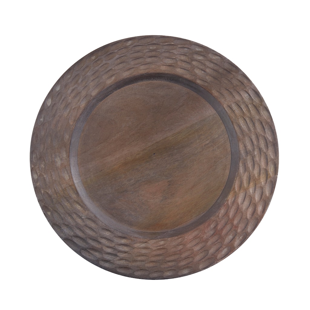 Textured Mango Wood Decorative Charger Plates (Set of 4) - Rustic Round Table Chargers for Dining & Entertaining, 13"