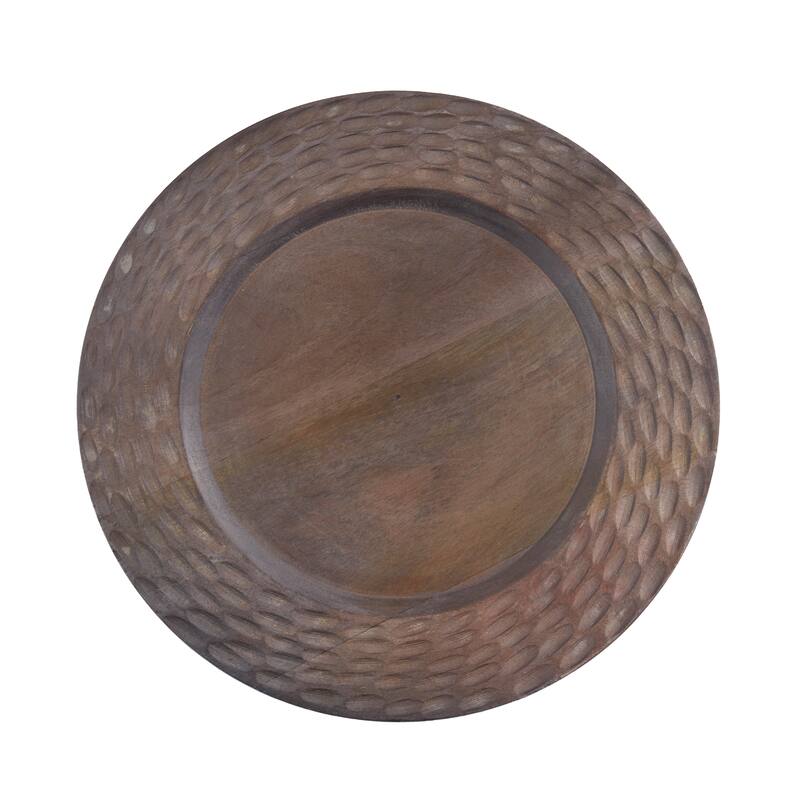 Textured Mango Wood Decorative Charger Plates (Set of 4) - Rustic Round Table Chargers for Dining & Entertaining, 13" - 4 Piece - Brown