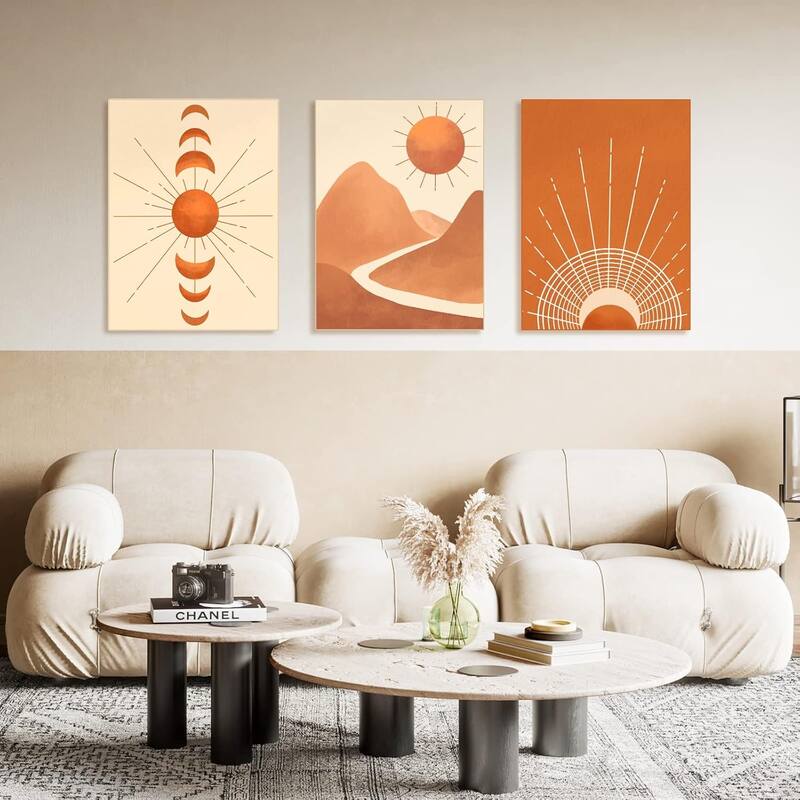Boho Wall Art Painting Set of 3 Mid Century Modern