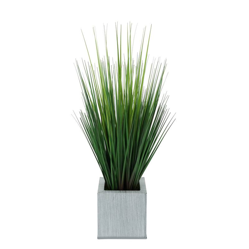 Faux PVC Grass in Square Zinc Planter