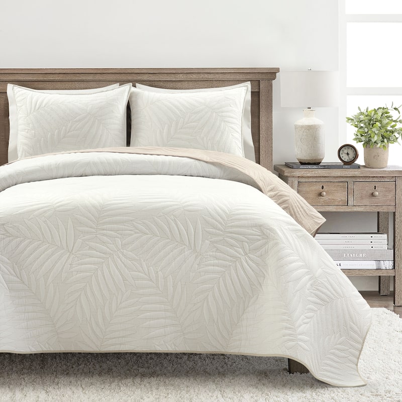 Lush Decor Isla Embroidered Leaf Reversible Cotton Quilt 3 Piece Set