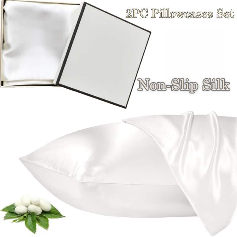 2PCS Anti-slip Mulberry Silk Pillowcase, Soft, Mulberry Silk, Smooth Bed Pillowcase - Ivory
