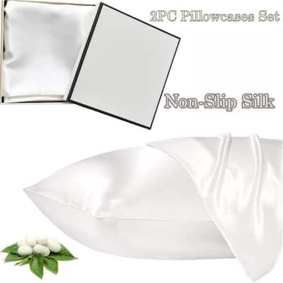2PCS Anti-slip Mulberry Silk Pillowcase, Soft, Mulberry Silk, Smooth Bed Pillowcase