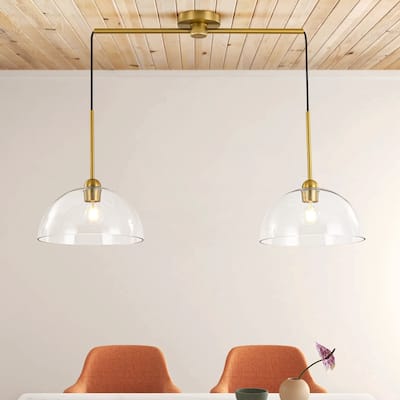 2-Light Modern Gold Linear Dome Clear Glass Globe Bubble Kitchen Island Lights