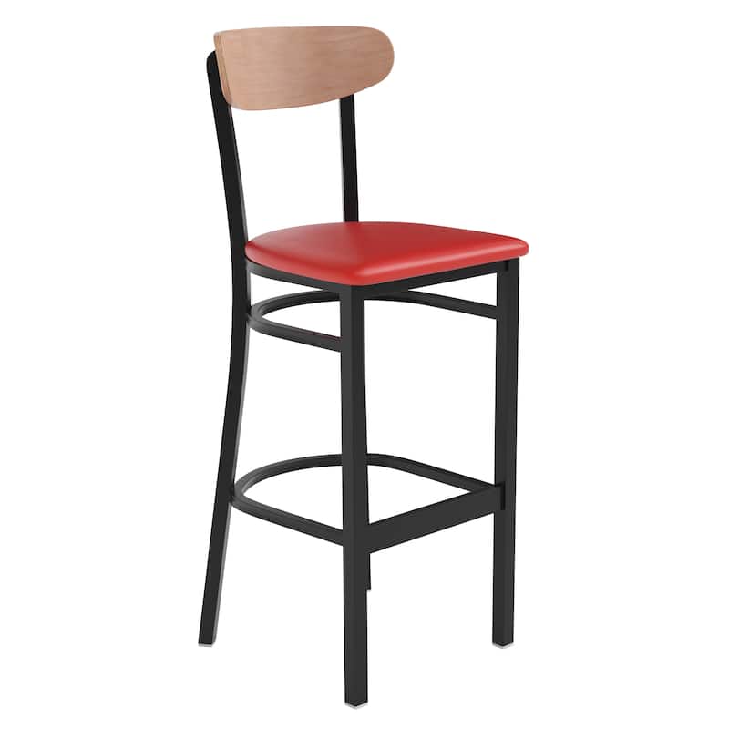 Commercial Metal Barstool with Wood Seat and Boomerang Back