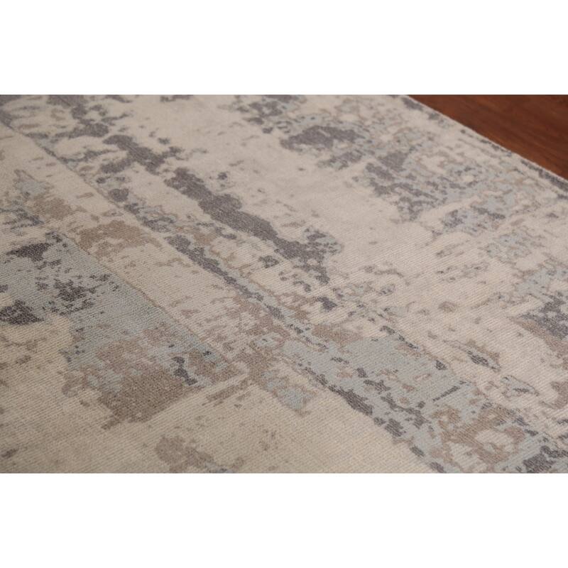 Contemporary Abstract Oriental Area Rug Handmade Beige Wool Carpet - 5'4"x 7'5"