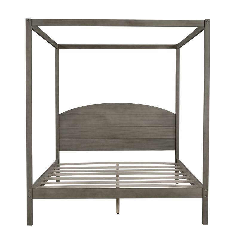 King /Queen Size Canopy Platform Bed with Headboard and Support Legs, Grey/Brown