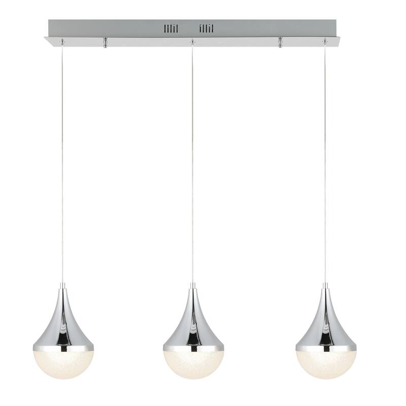 Mario Teardrop Modern Mid-Century Iron/Acrylic Integrated Linear LED Pendant, Chrome/White by JONATHAN Y