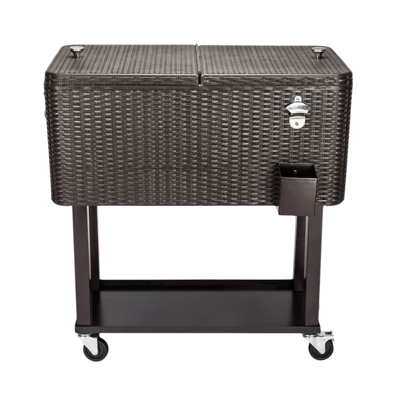 34"Rattan Square Legs Cooler with Shelf 80QT - 80QT