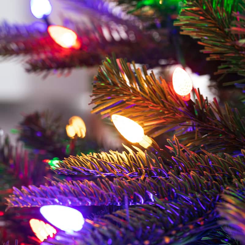 Glitzhome 7.5ft/9ft Pre-Lit Evergreen Slim Fir Artificial Christmas Tree With Strawberry Lights