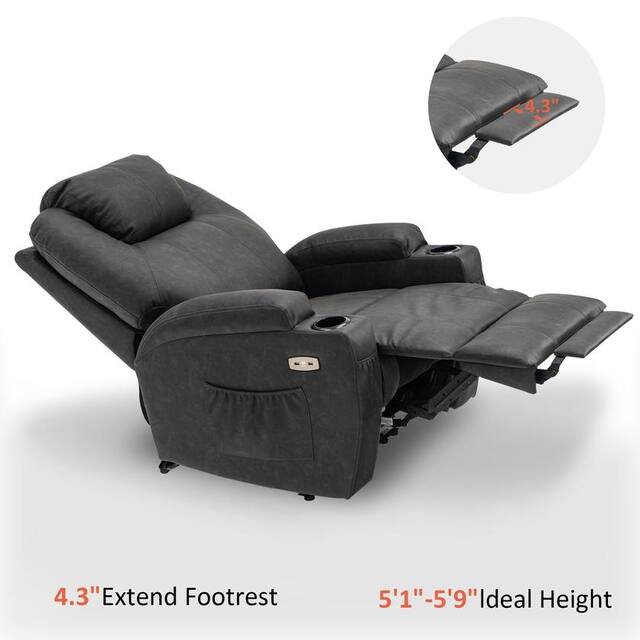 Mcombo Electric Power Recliner Chair with Massage and Heat,USB Charge Ports,Side Pockets and Cup Holders,Faux Leather 7050