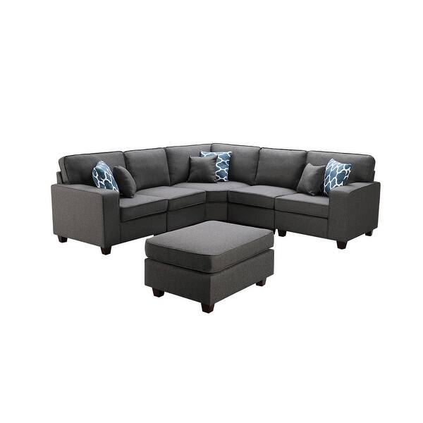 Lilola Home Sonoma Dark Gray Linen 6Pc Modular Sectional Sofa and Ottoman