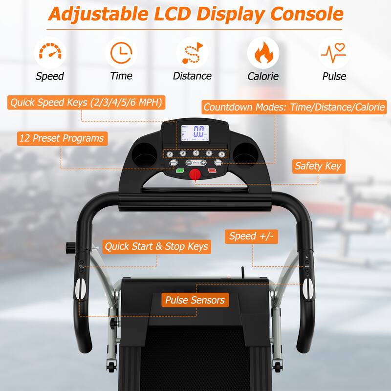 Costway 2 HP Up to 7.5MPH Folding Treadmill Motorized Running Machine - 49" x 23.5" x 38.5" (L x W x H)