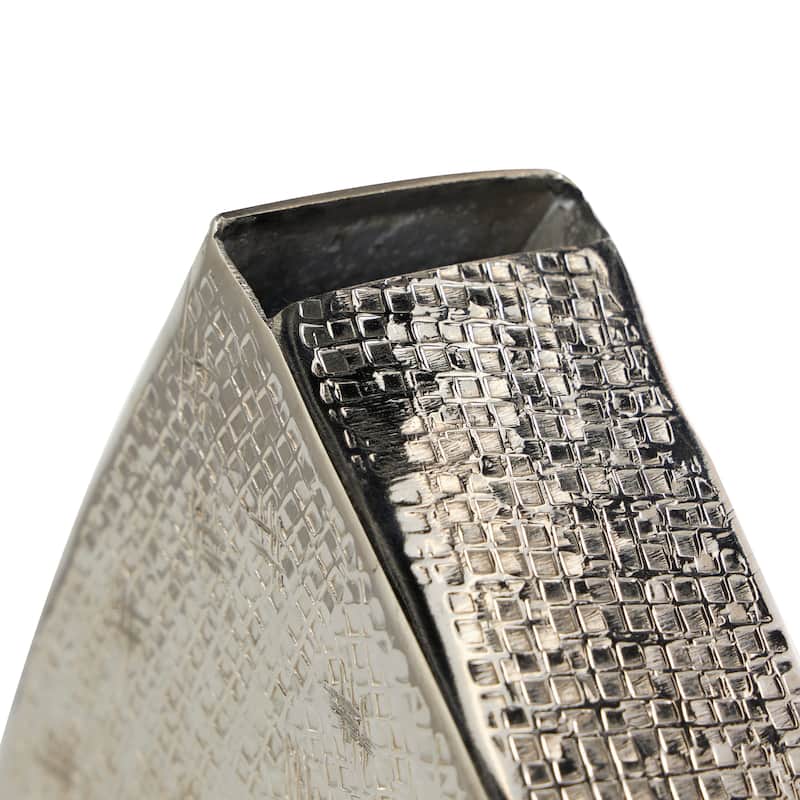 Gold or Silver Aluminum Metal Slanted Heart Sculpture with Cube Textured Exterior