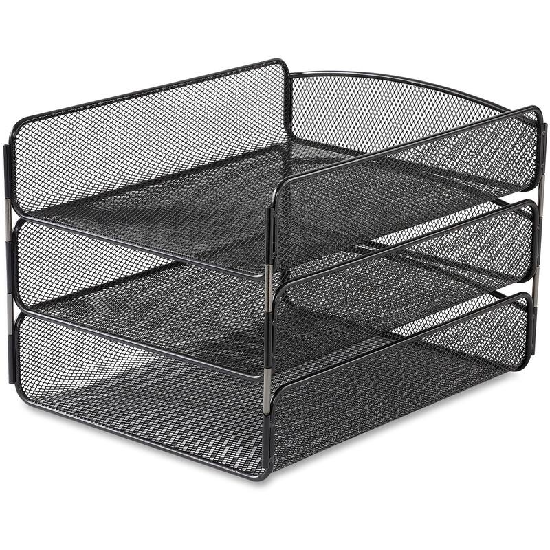 Safco Onyx Office Steel Mesh Triple Tray Desk Organizer - Wine
