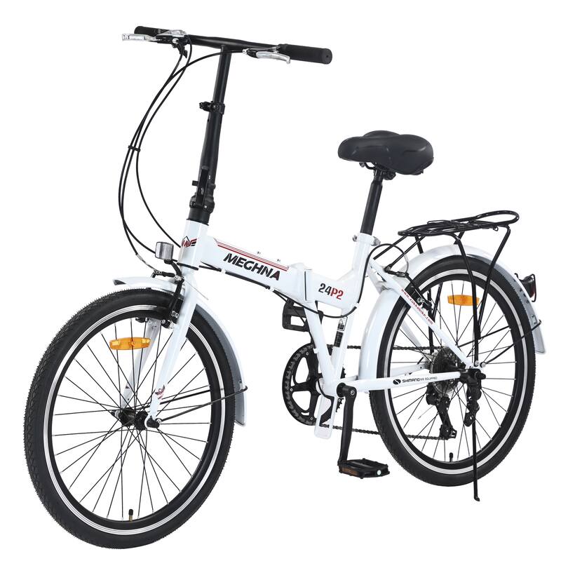 24" Folding City Bike, Shimano 7 Speed Road Cycling Bicycle with Dual V-Brake, Steel Frame for Teens, 16 Years and Up