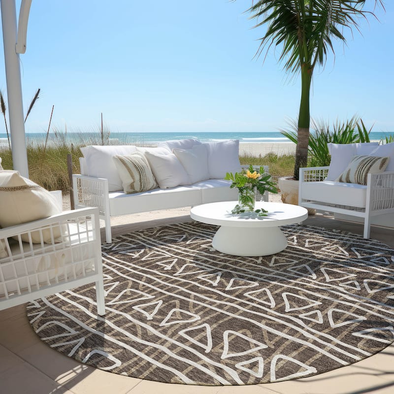 Machine Washable Indoor/ Outdoor Chantille Morrocan Boho Rug - Chocolate - 8' x 8'