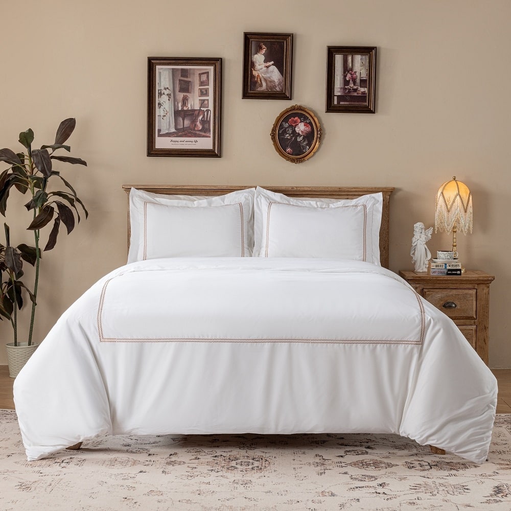 Hotel Collection Embroidered Cotton Percale 200 Thread Count Duvet Cover 3 Pieces Set