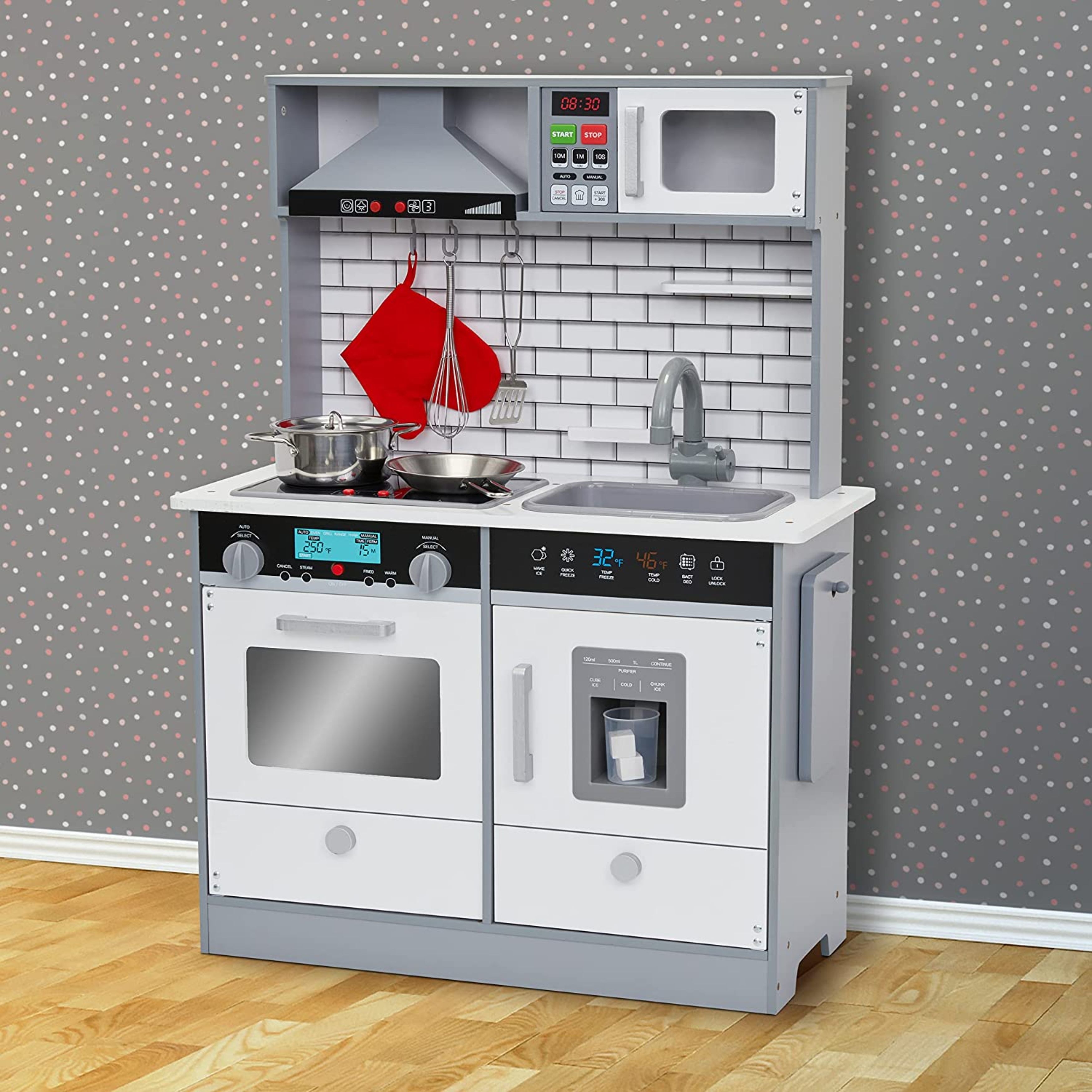 Lil Jumbl Gray Wooden Kids Kitchen Playset Small Kids Play Kitchen Set