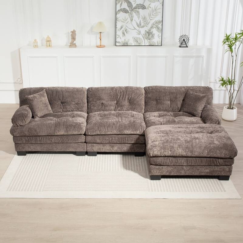 120.87" L-Shaped Upholstered Reversible 3-seat Modular Sectional Sofa with Deep Seating