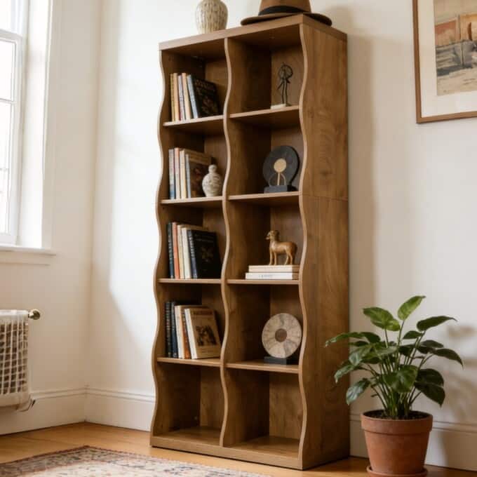 70.86" 5-Tier Bookshelf, 10 Storage Cubes Bookcase with Wave-Design - Brown