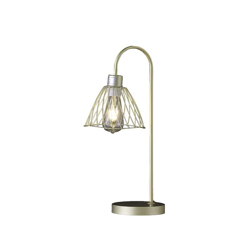 Gold Metal Bedside Lamp with Open Cage Cone Shade and Satin Finish - 10” x 7.25” x 20.5” (D x W x H)