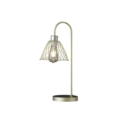 Gold Metal Bedside Lamp with Open Cage Cone Shade and Satin Finish - 10” x 7.25” x 20.5” (D x W x H)
