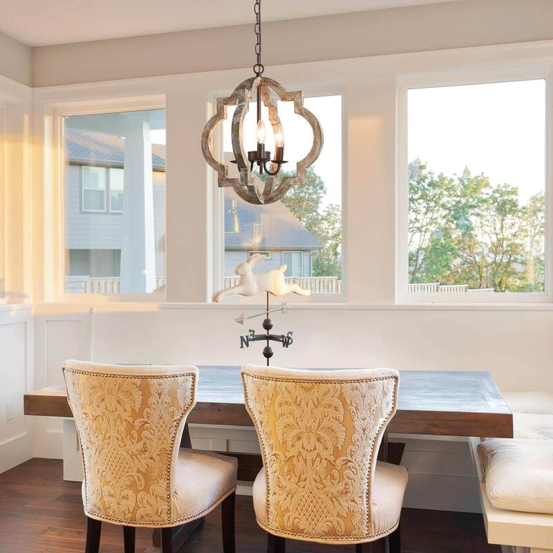 Modern Farmhouse 3/4-Light Wood Lantern Chandelier for Dining Room Foyer