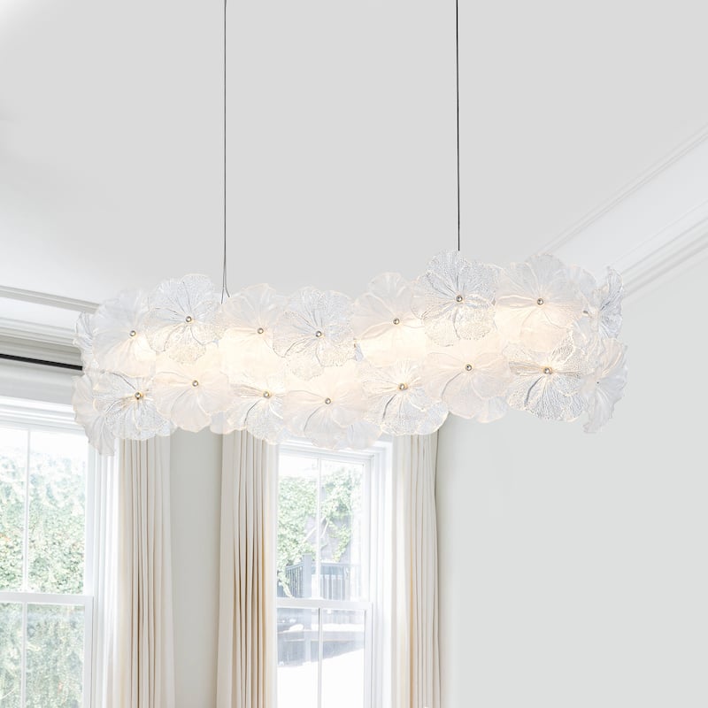Linear LED Chandelier with Clear & Frosted Glass Petals Dimmable - W 35.43-in