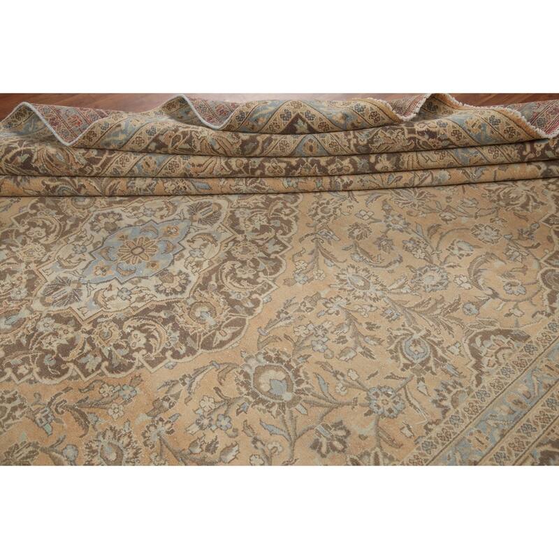 Hand Knotted Oriental 100% Wool Carpet Traditional Floral Peach Kashan Area Rug - 12' 10'' X 9' 4''