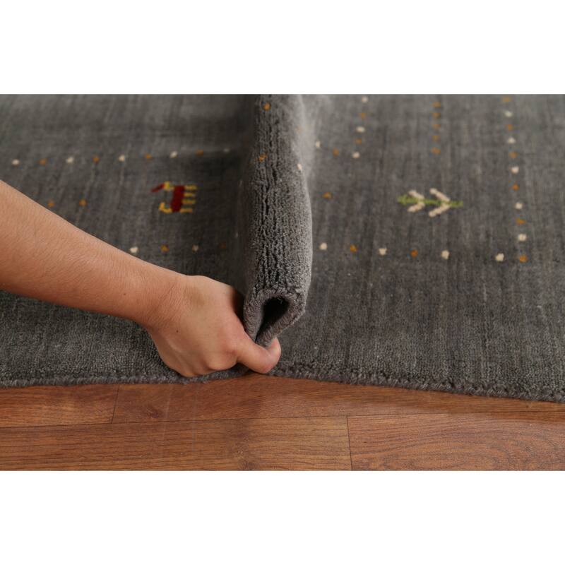 Gray Gabbeh Indian Area Rug Hand-Knotted Wool Carpet - 6'5"x 8'2"