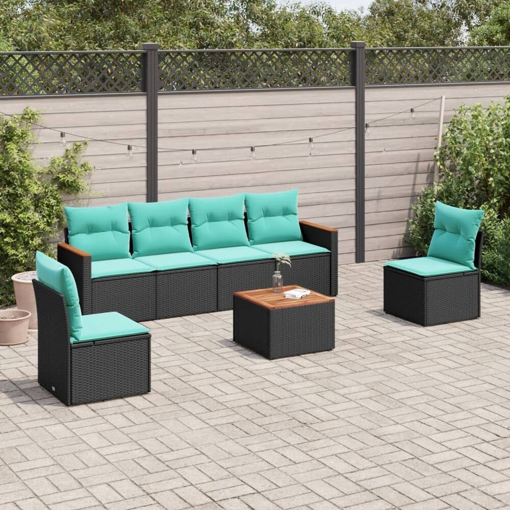 vidaXL Patio Sofa Set with Cushions Outdoor Conversation Furniture Poly Rattan - 21.7x 24.4x 27.2