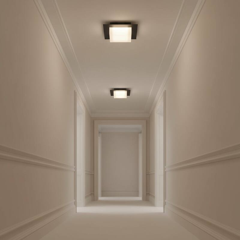 8 Inch Square LED Flush Mount Light Etched Acrylic Shade Dimmable