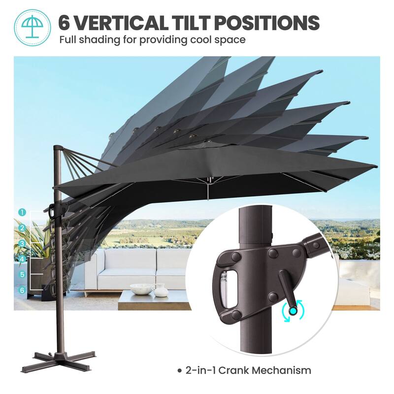 9 x 12 ft Outdoor Shade Parasol Patio Cantilever Offset Umbrella, No Base
