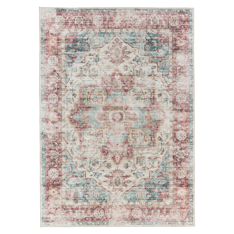 Vandran Machine Washable Medallion Dark Red/ Teal Area Rug - 9' x 12'