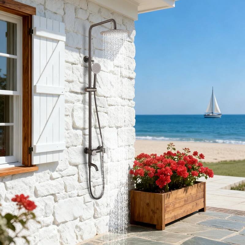 47"H 3-Function 304 Stainless Steel Wall-Mounted Outdoor Shower System - Gunmetal Gray