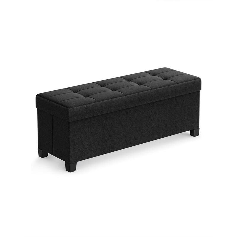 Fabric Upholstered 43" Wide Small Storage Ottoman with Wooden Legs and Tufted Lid
