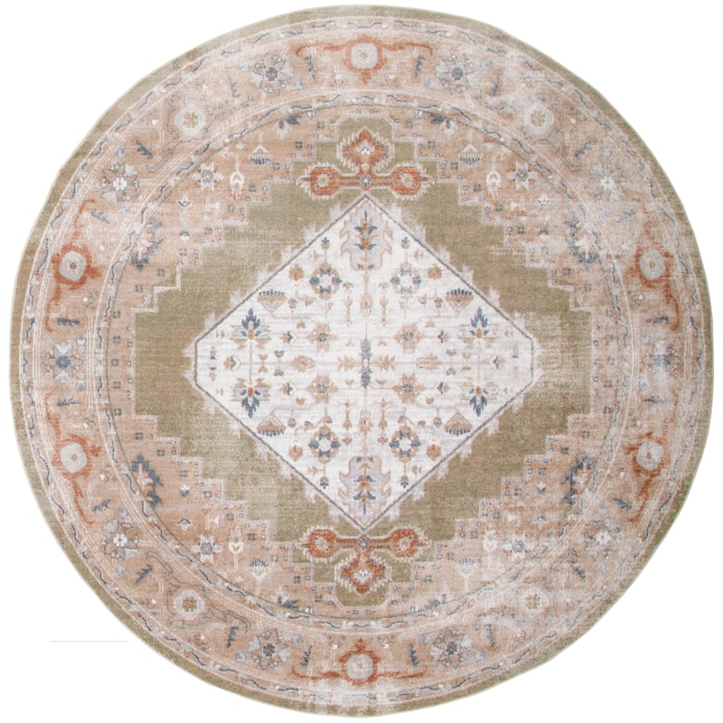 Nourison Abby Machine Washable Indoor only Persian Distressed Area Rug - 7'10" x Round - Sage/Multicolor - Round