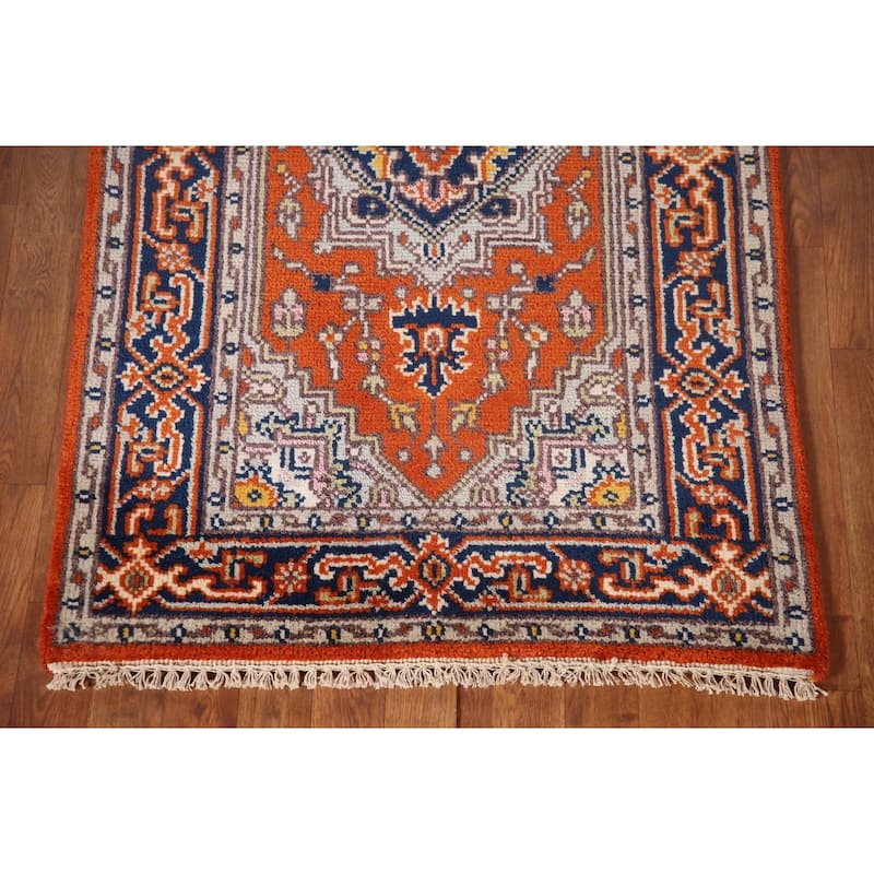 Orange Geometric Heriz Serapi Oriental Accent Rug Handmade Wool Carpet - 2'11"x 4'11"
