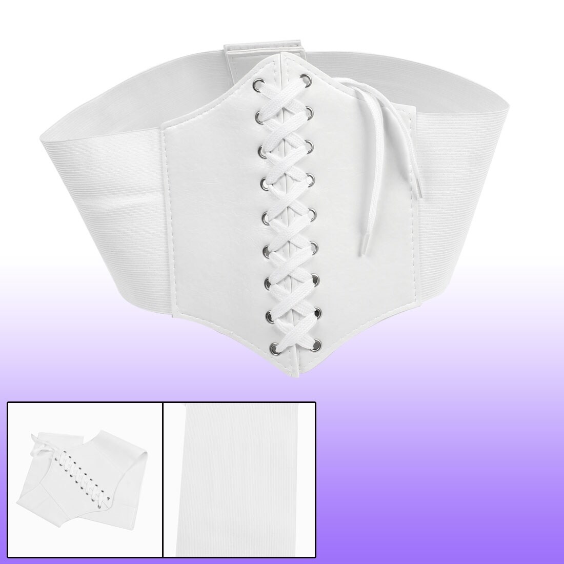 Shop Faux Leather Width Stretchy Lace Up Waist Corset Belt White For Ladies Overstock 25715179
