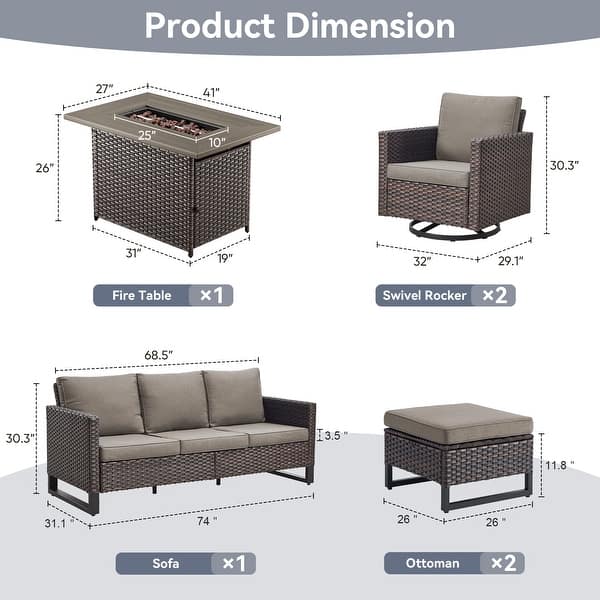 dimension image slide 17 of 24, Gymojoy Outdoor Fire Pit Conversation Set, Patio Furniture with Cushions