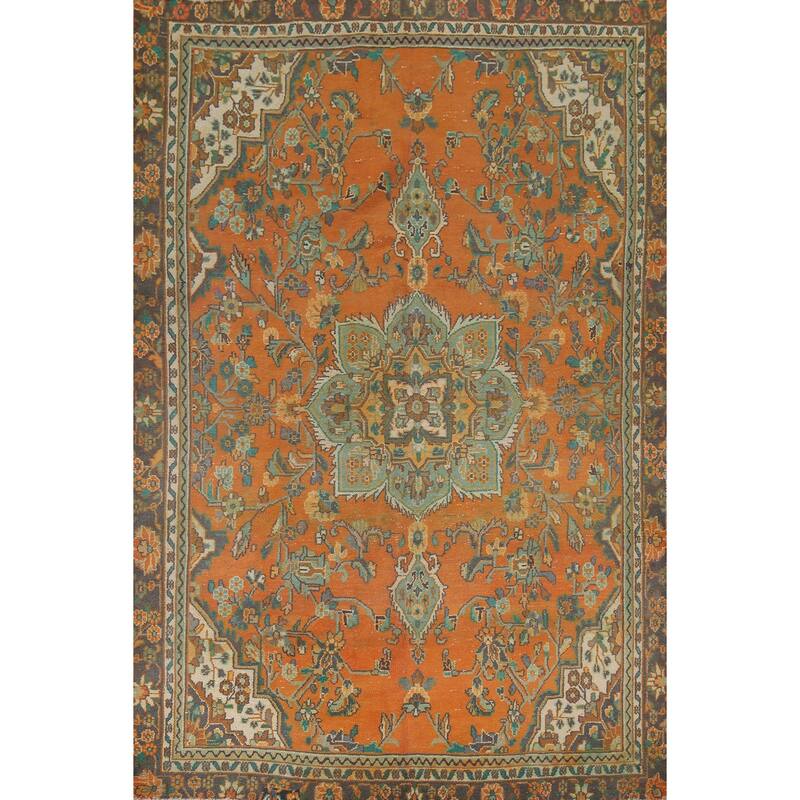 Hand Knotted Oriental 100% Wool Carpet Traditional Floral Oranges & Rust Hamedan Area Rug - 9' 6'' X 6' 6''