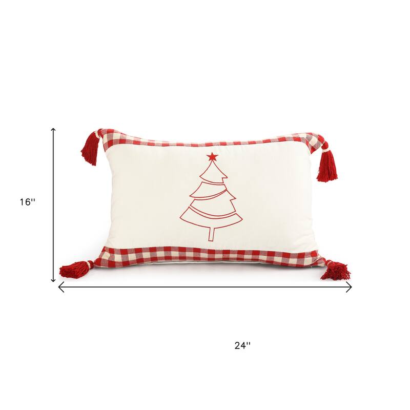 Set of Two Red And White Lumbar Christmas Cotton Throw Pillow Covers