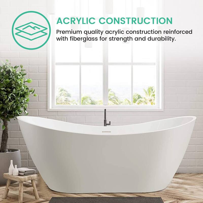 Vanity Art 71" Freestanding Acrylic Soaking Bathtub with Slotted Overflow & Pop-up Drain with Air Bath Option Available