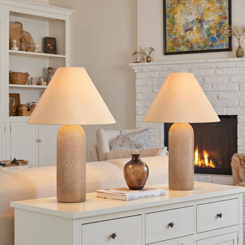Ceramic Table Lamp with Drum Linen Shade