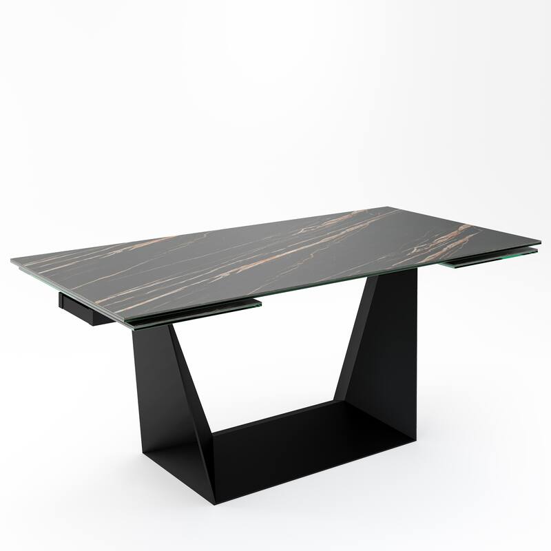 Davee Extendable Dining Table with Slate black Ceramic Top - 106.3/70.87*35.43*29.53